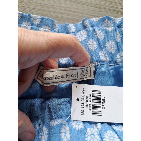 New Abercrombie & Fitch Womens Blue Floral Linen Blend Elastic Waist Shorts XS - Picture 5 of 11
